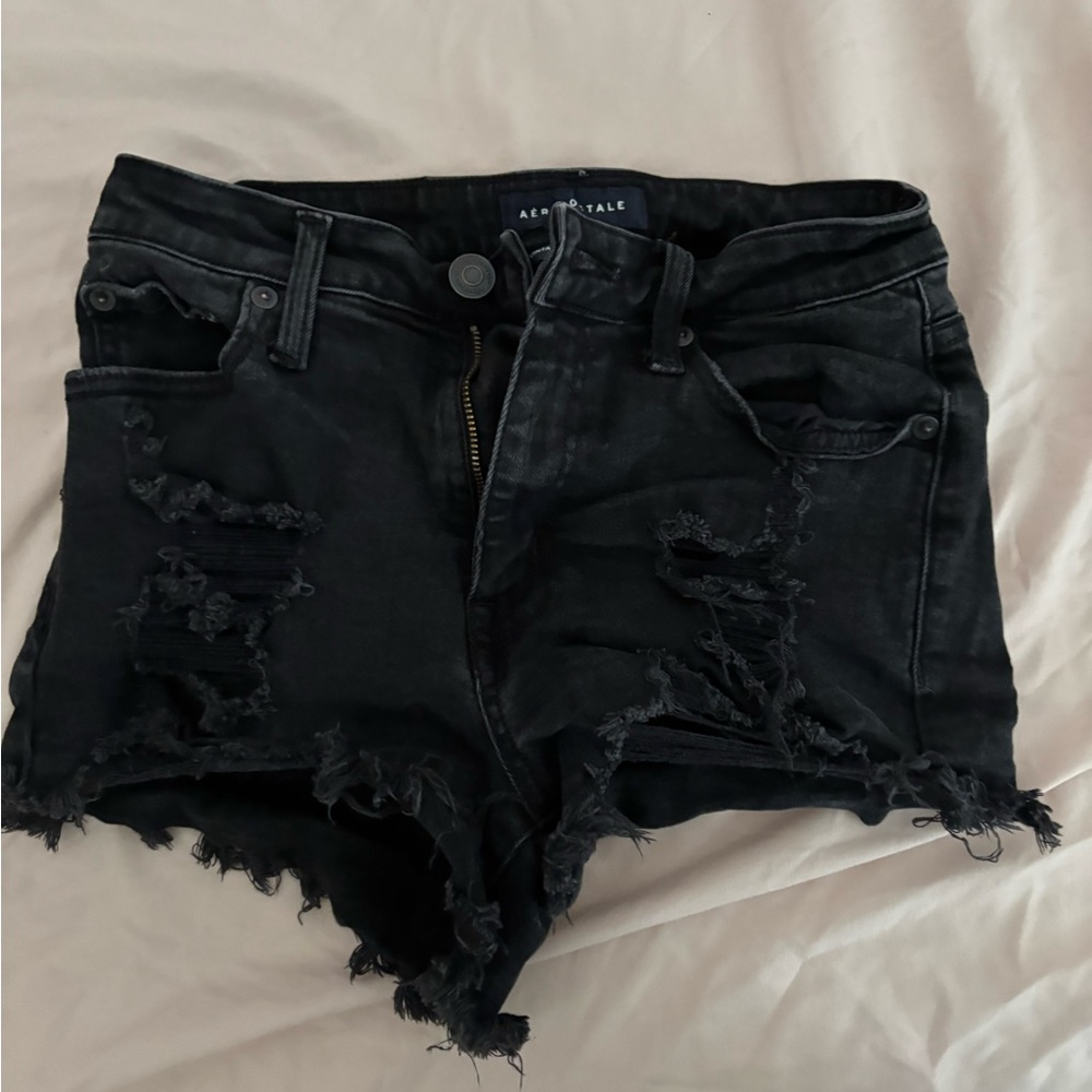 Aeropostale Women's Black Ripped Jean Shorts